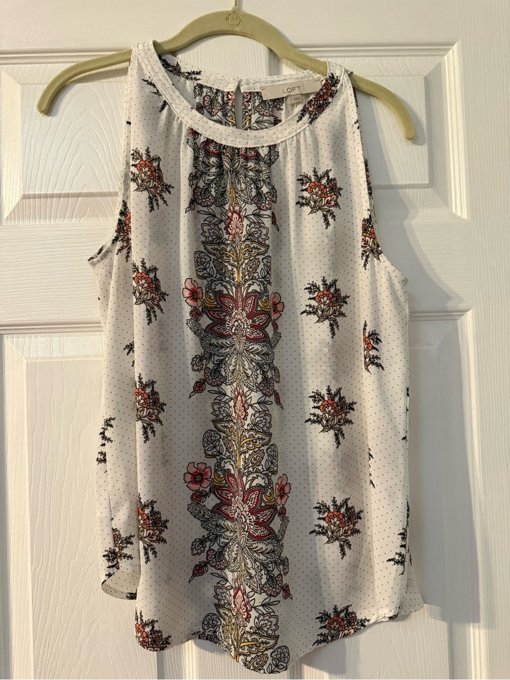 LOFT White Floral Border Print Halter Shell with Multicolor Accents